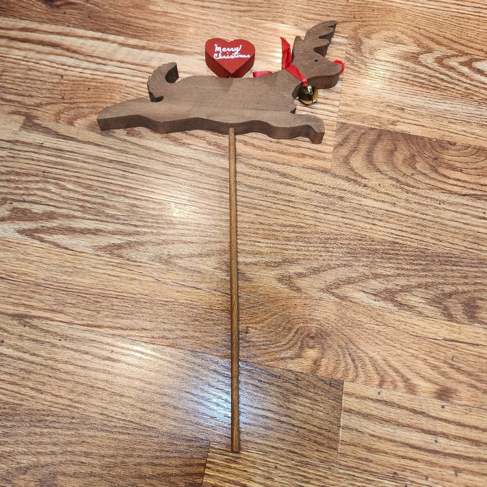 Handmade Wooden Reindeer With Red Nose and Bell